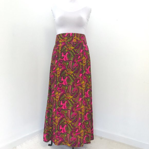 Vintage 70s M/L Cotton Hippy Print Maxi Skirt - Picture 3 of 10